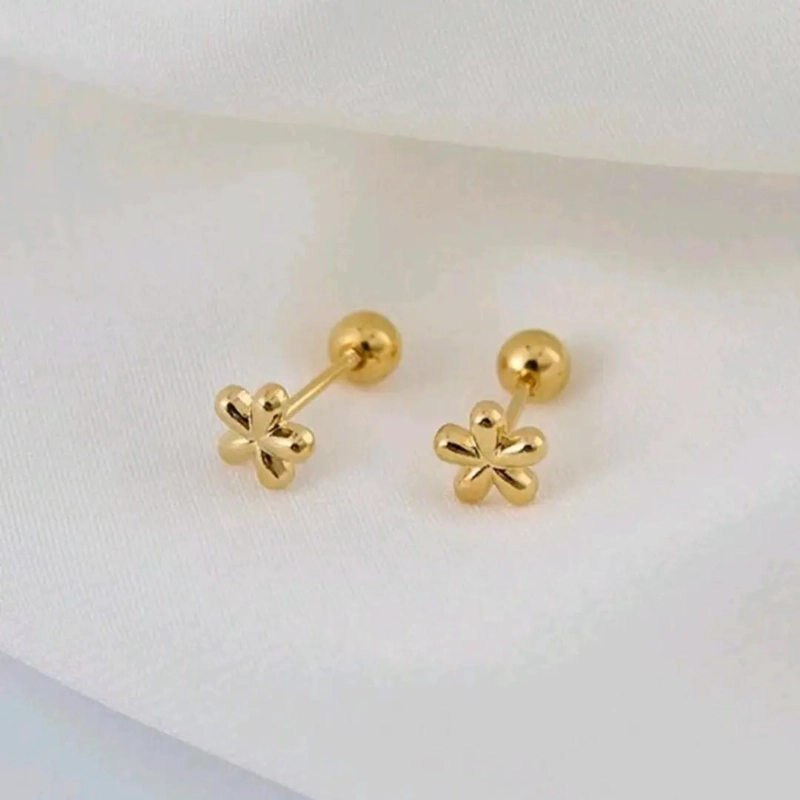 AROS FLOR PARA NIÑAS CON TOPE TORNILLO ENCHAPADOS EN ORO 18K - 6