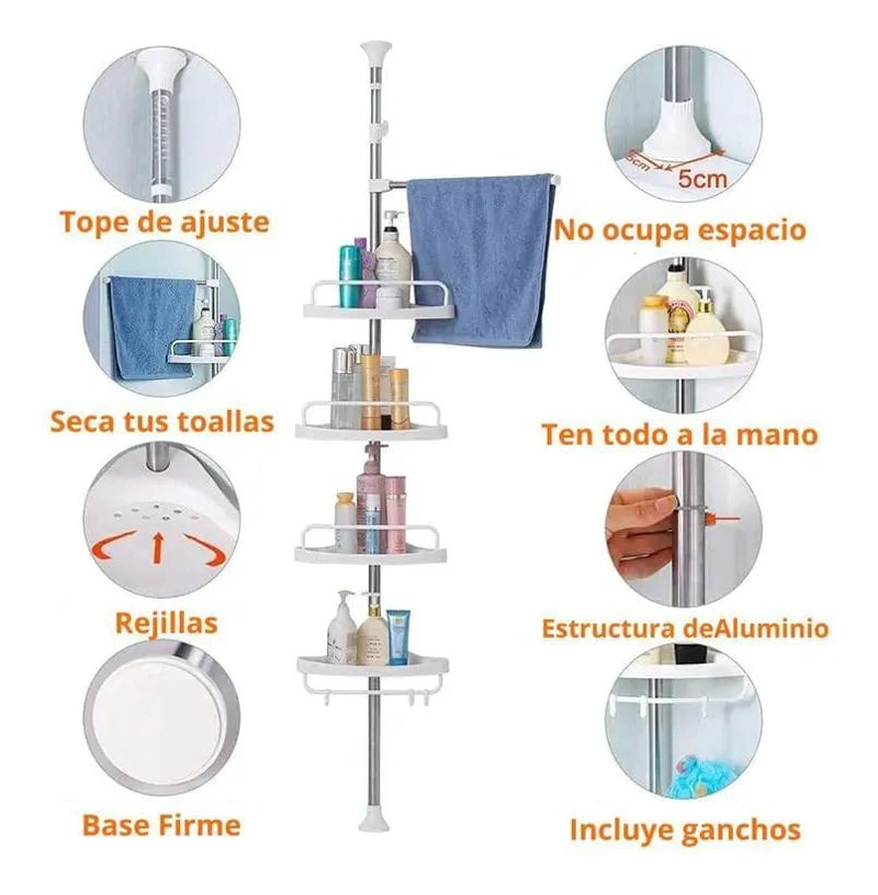 ORGANIZADOR ESQUINERO DE DUCHA 4 NIVELES EN COLOR BLANCO - 5
