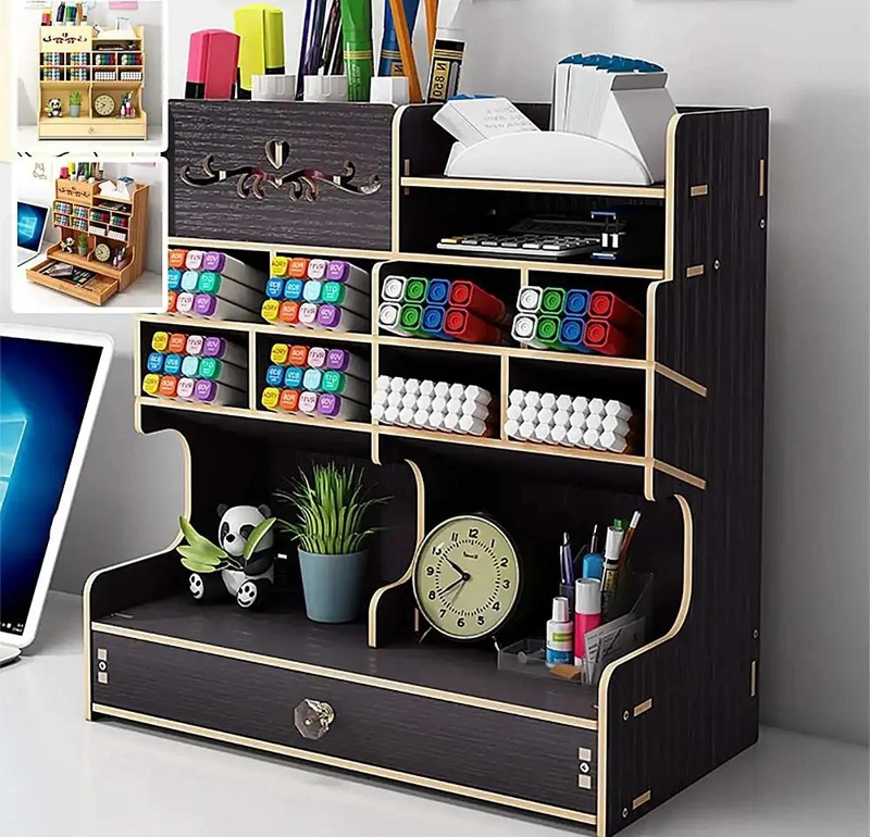 ORGANIZADOR DE ESCRITORIO NEGRO PARA LAPICES Y PLUMONES - 6