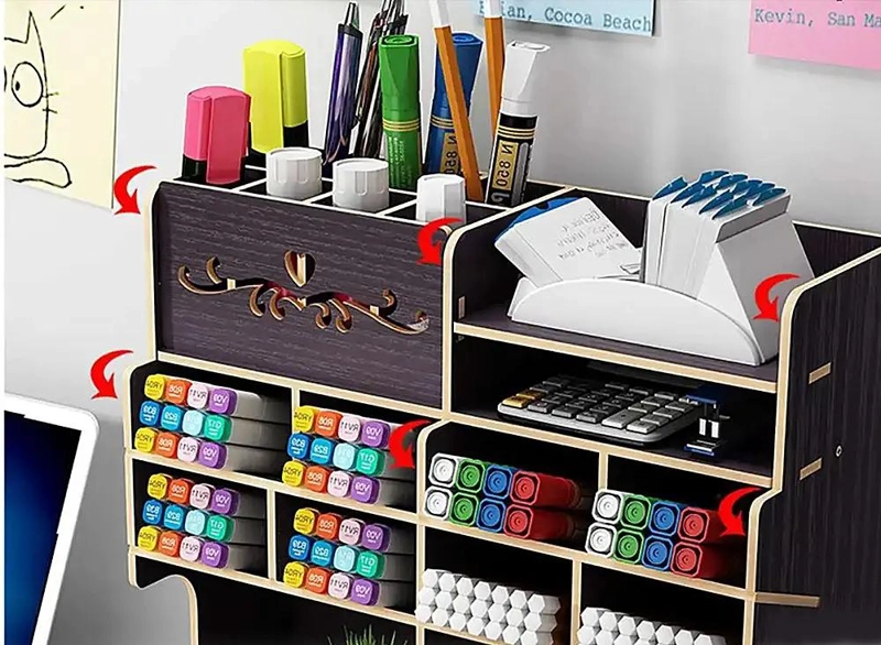 ORGANIZADOR DE ESCRITORIO NEGRO PARA LAPICES Y PLUMONES - 7