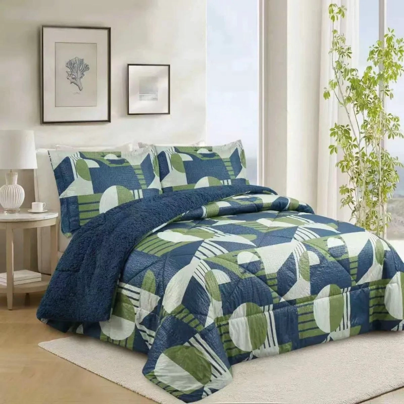 PLUMON PARA CAMA DE 1.5 PLAZAS CON DISEÑO GEOME TRICO AZUL Y TEXTURA SHERPA - 1