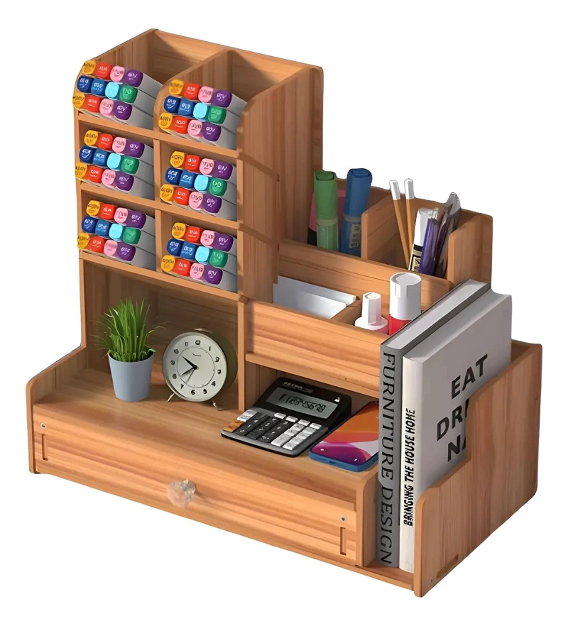 ORGANIZADOR DE ESCRITORIO MULTIFUNCIONAL CON CAJON Y COMPARTIMENTOS - 1