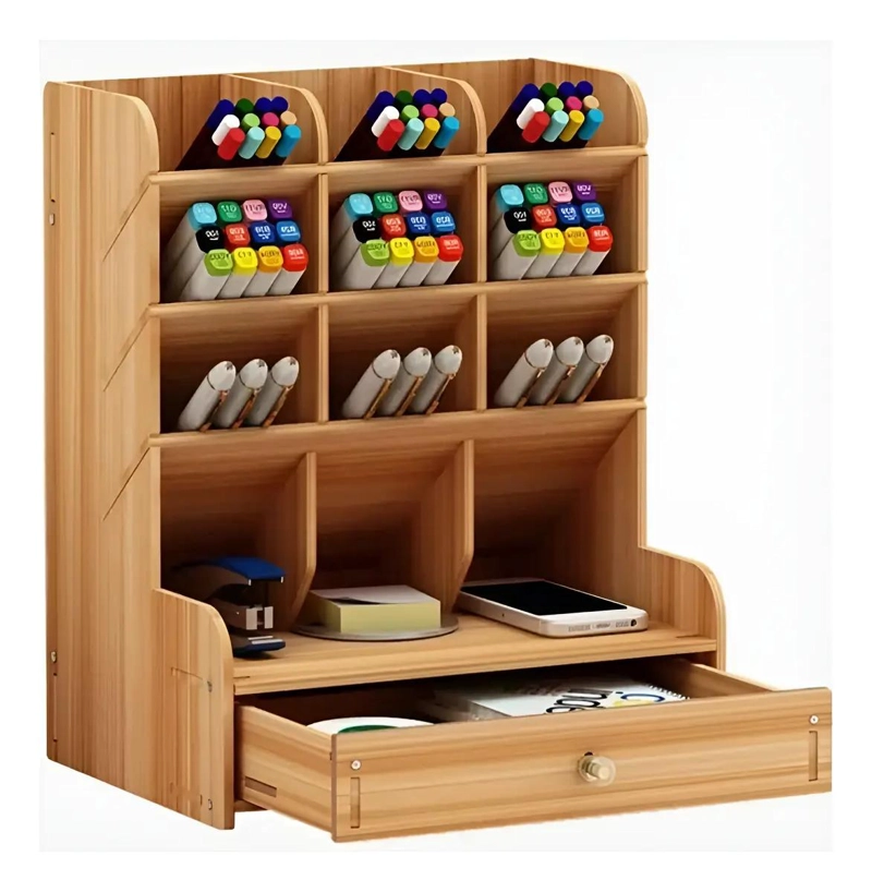 ORGANIZADOR DE ESCRITORIO DE MADERA CON 13 COMPARTIMENTOS - 2