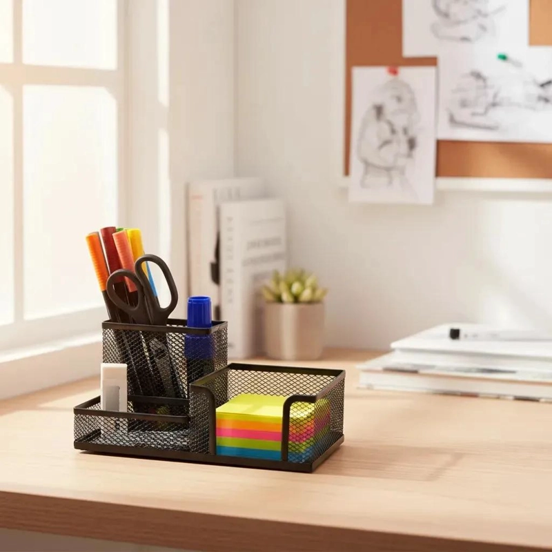 ORGANIZADOR DE ESCRITORIO METALICO CON 3 COMPARTIMENTOS - 3