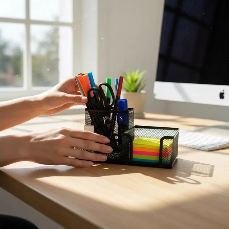 ORGANIZADOR DE ESCRITORIO METALICO CON 3 COMPARTIMENTOS - 4