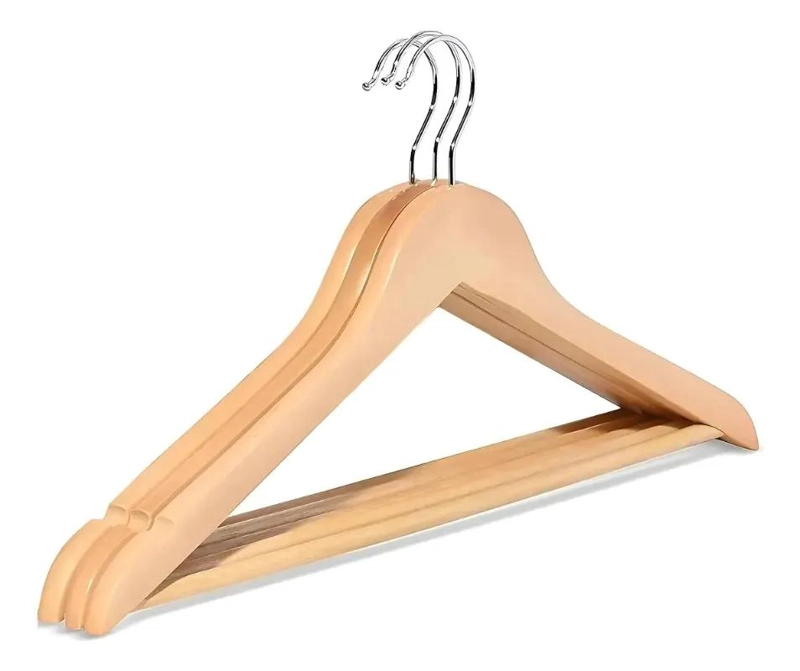 COLGADORES DE ROPA DE MADERA ANTIDESLIZANTES SET DE 3 UNIDADES - 1