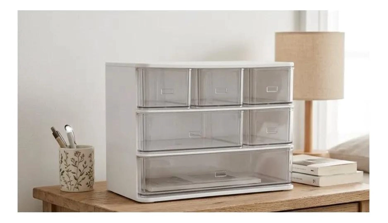 ORGANIZADOR DE ESCRITORIO CON CAJONES TRANSPARENTES Y APILABLE - 3