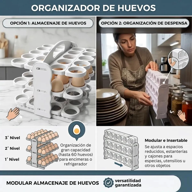 ORGANIZADOR PLEGABLE PARA 60 HUEVOS CON DISEÑO PRACTICO - 10