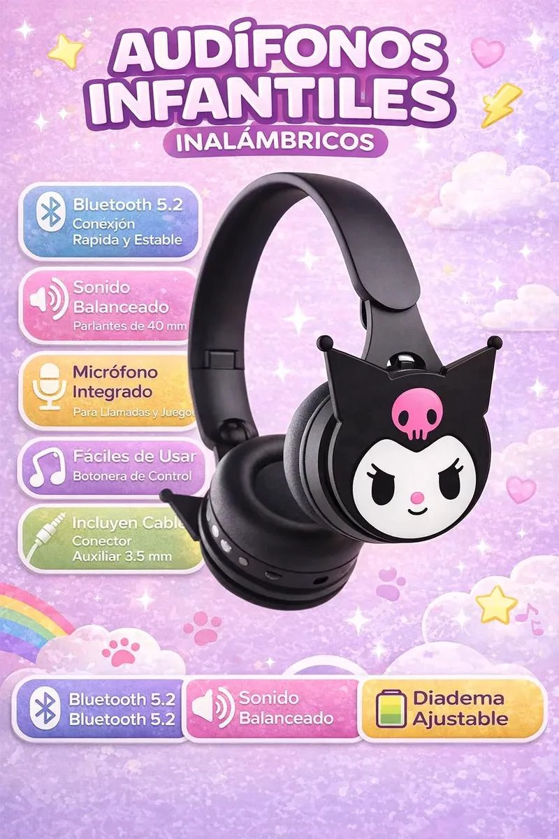 AUDIFONOS INALAMBRICOS AJUSTABLES PARA NIÑOS CON MICROFONO - 2