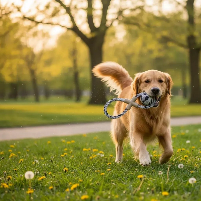 JUGUETE MORDEDOR PARA PERRO CON CUERDA Y PELOTA RESISTENTE - 3