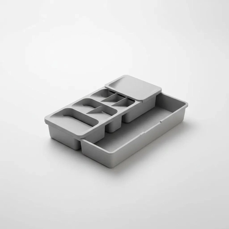 ORGANIZADOR DE CUBIERTOS GRIS CON TRES COMPARTIMENTOS PRACTICOS - 3