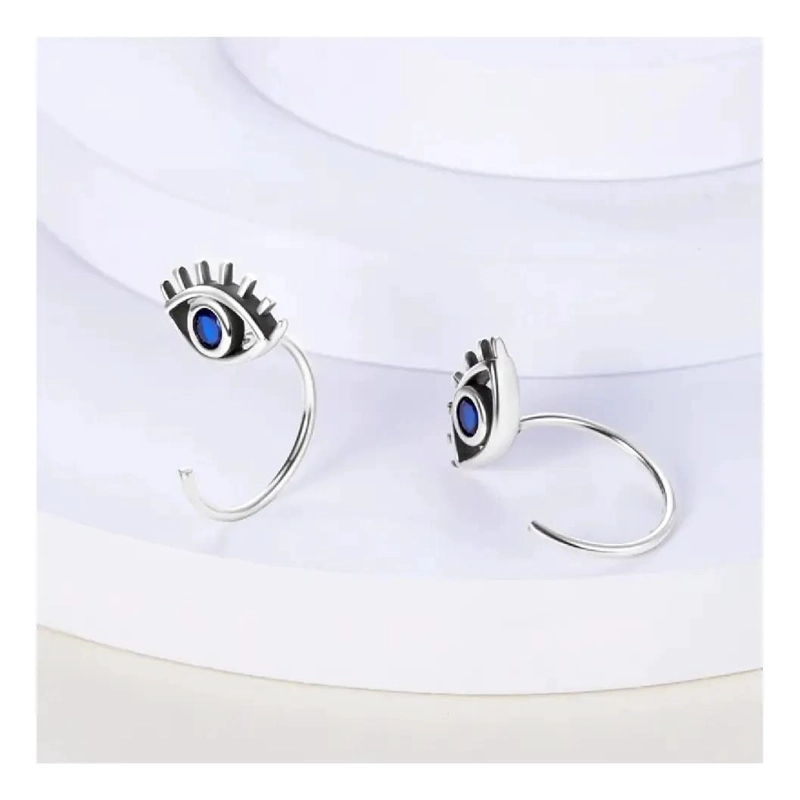 AROS SEMI ARGOLLA CON OJO Y CIRCON AZUL EN PLATA 925 - 2