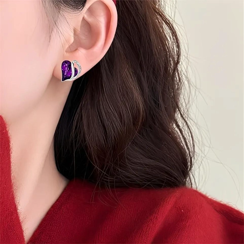 AROS DE ARETES CORAZON CON CRISTALES DE CIRCONITA EN PLATA RODIADA - 4