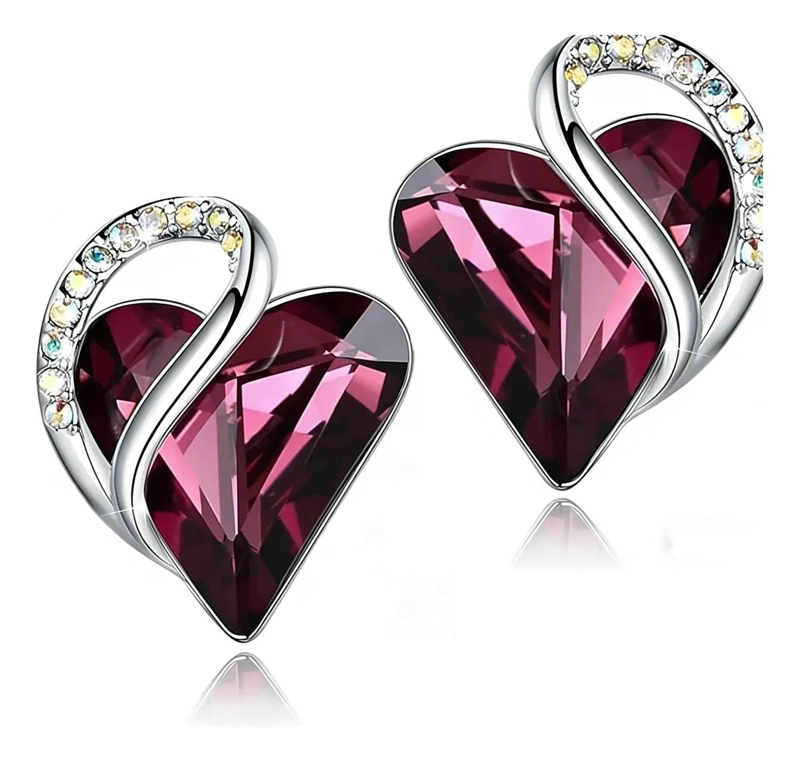 AROS DE ARETES CORAZON CON CRISTALES DE CIRCONITA EN PLATA RODIADA - 5