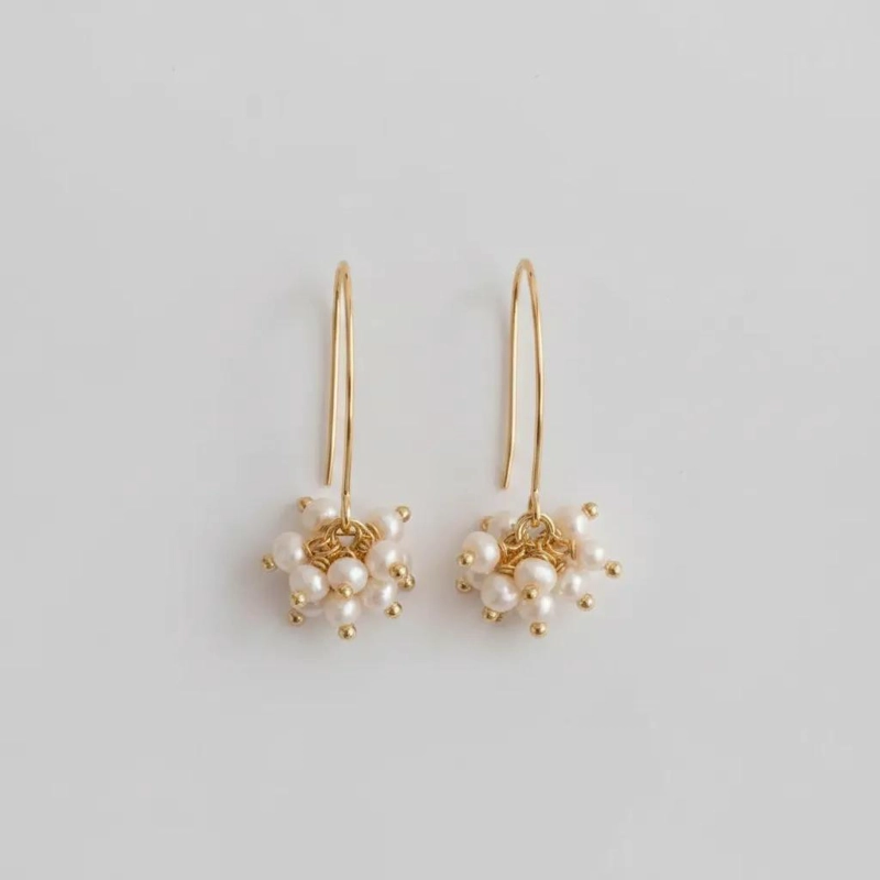AROS LARGOS BAÑO ORO CON RACIMO DE PERLAS DE RIO - 2