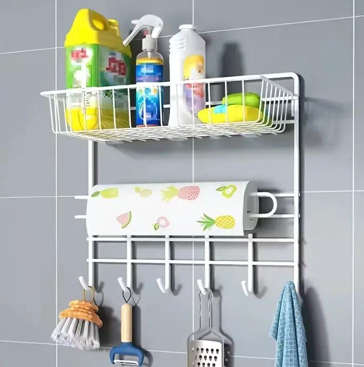 SOPORTE ORGANIZADOR DE PARED METALICO PARA COCINA Y BAÑO - 3