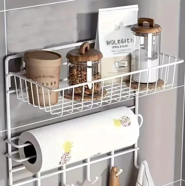 SOPORTE ORGANIZADOR DE PARED METALICO PARA COCINA Y BAÑO - 4