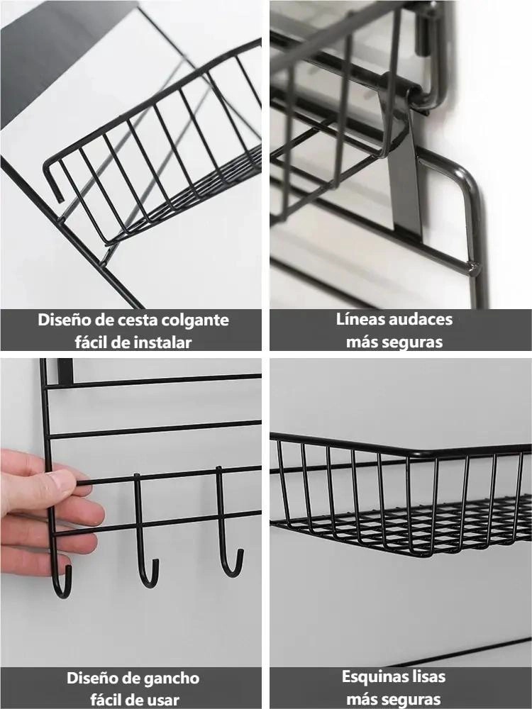 SOPORTE ORGANIZADOR DE PARED METALICO PARA COCINA Y BAÑO - 6