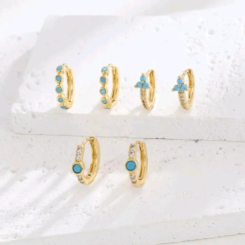SET DE AROS DE ACERO LAMINADOS EN ORO 18K CON CIRCONES - 2