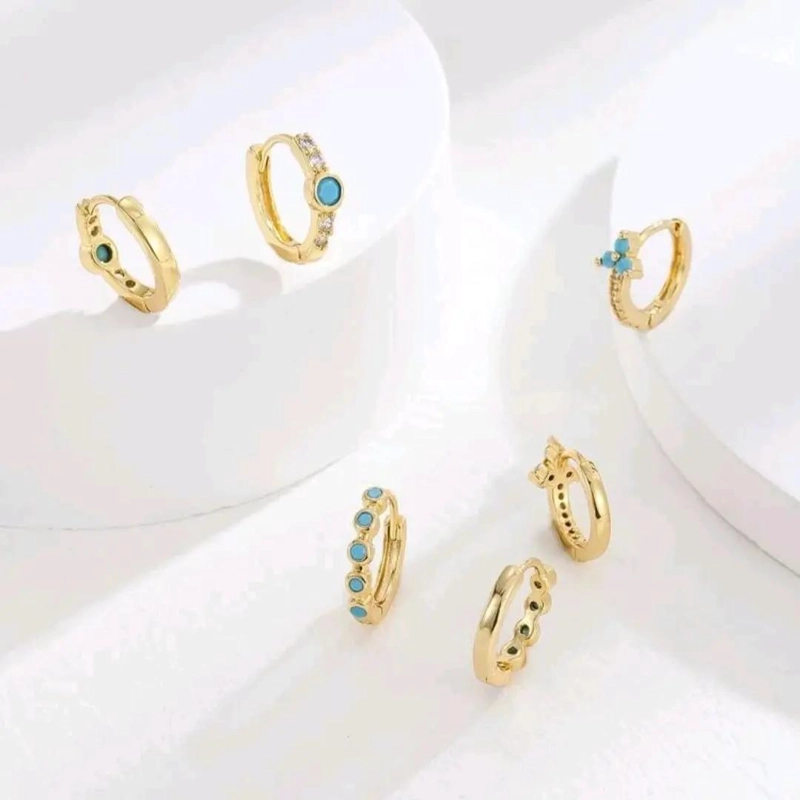 SET DE AROS DE ACERO LAMINADOS EN ORO 18K CON CIRCONES - 3