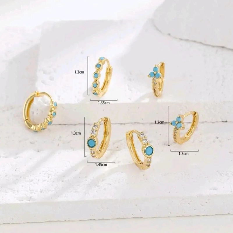 SET DE AROS DE ACERO LAMINADOS EN ORO 18K CON CIRCONES - 4