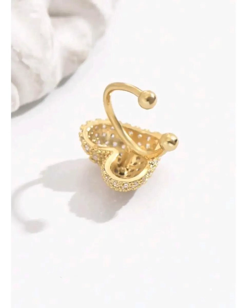 ARO EARCUFF CORAZON EN BAÑO DE ORO 18K PARA MODA - 3