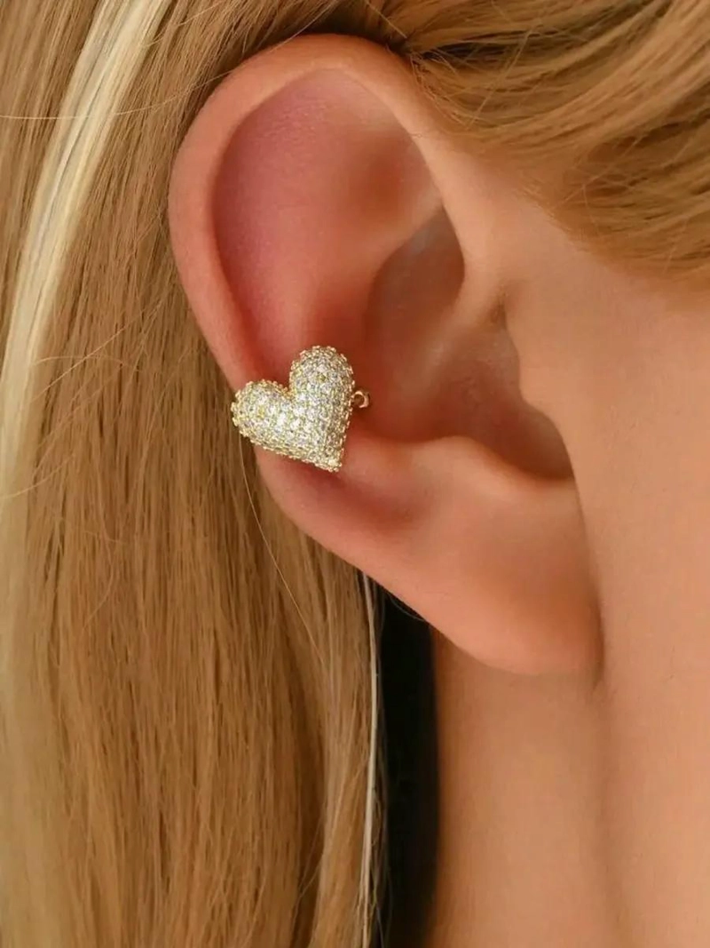 ARO EARCUFF CORAZON EN BAÑO DE ORO 18K PARA MODA - 4