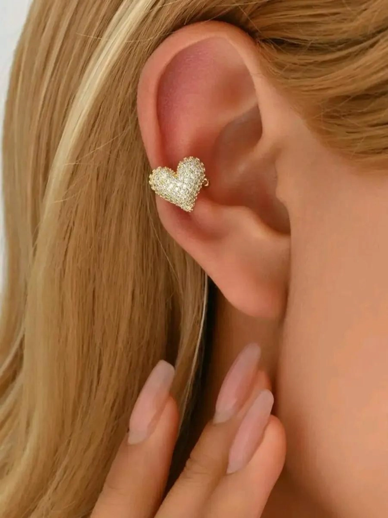 ARO EARCUFF CORAZON EN BAÑO DE ORO 18K PARA MODA - 5
