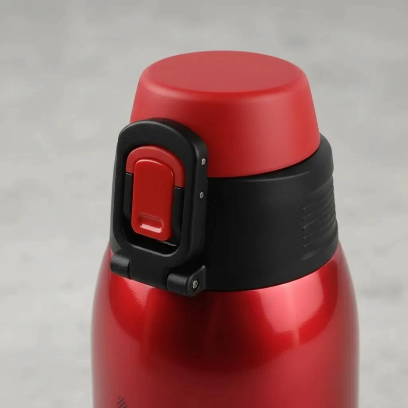 TERMO DE ACERO INOXIDABLE ROJO CON FUNDA Y TAPA SEGURA - 4