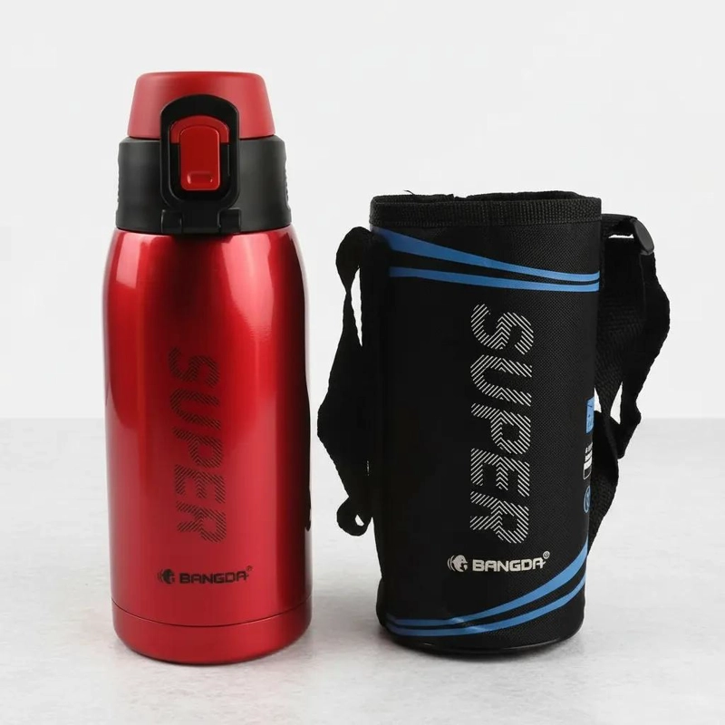 TERMO DE ACERO INOXIDABLE ROJO CON FUNDA Y TAPA SEGURA - 5