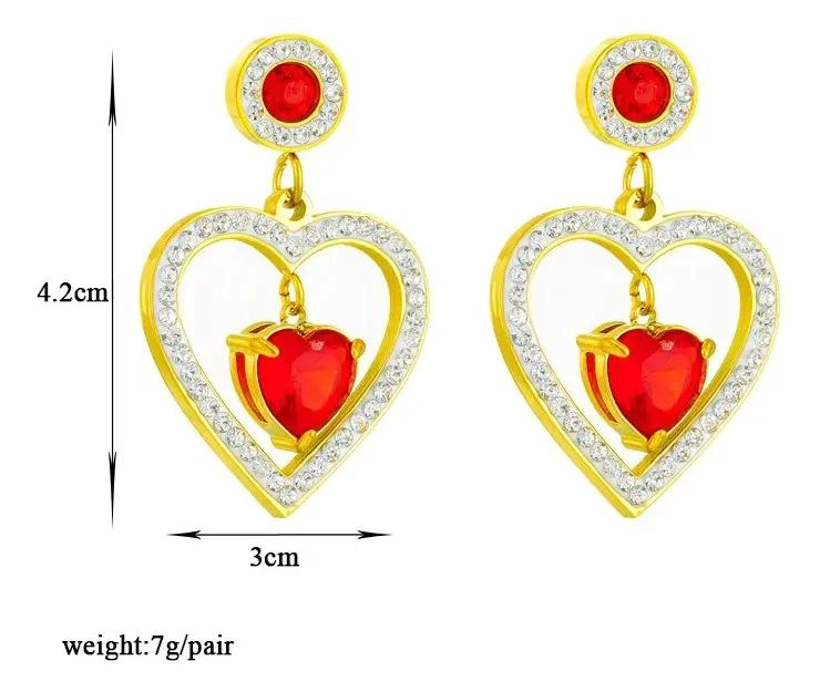 AROS COLGANTES CORAZON ROJO GRANDE EN ACERO BAÑADO EN ORO 18K - 2