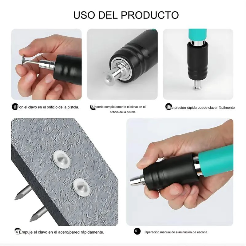 KIT PISTOLA FIJACION PARED PORTATIL CON 50 CLAVOS - 2