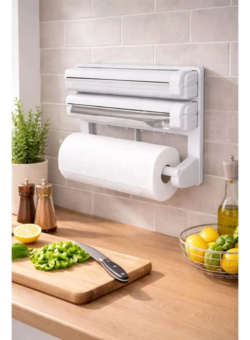 DISPENSADOR TRIPLE PARA ROLLO DE TOALLA Y FILM DE COCINA - 1