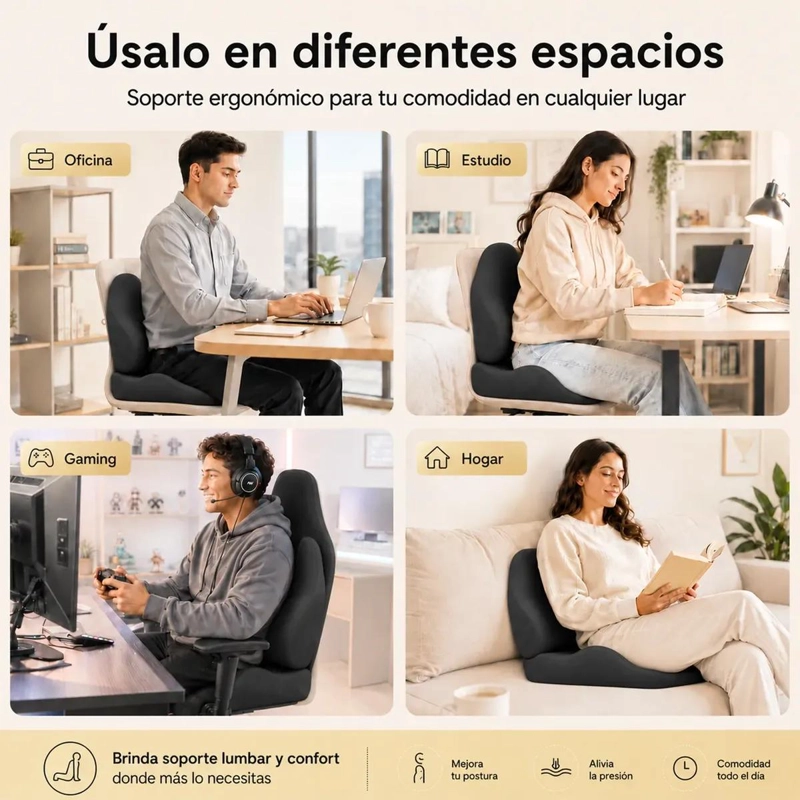 SET 3 PIEZAS COJIN LUMBAR REPOSACABEZAS Y ASIENTO ERGONOMICO - 1