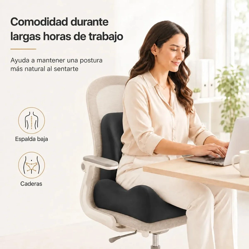 SET 3 PIEZAS COJIN LUMBAR REPOSACABEZAS Y ASIENTO ERGONOMICO - 2