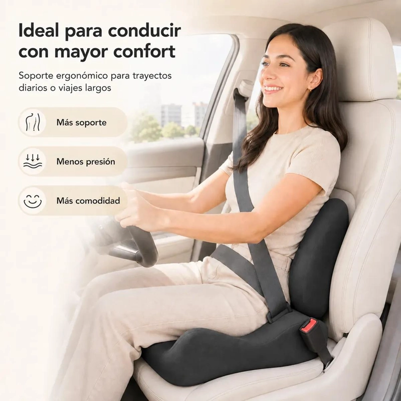 SET 3 PIEZAS COJIN LUMBAR REPOSACABEZAS Y ASIENTO ERGONOMICO - 3