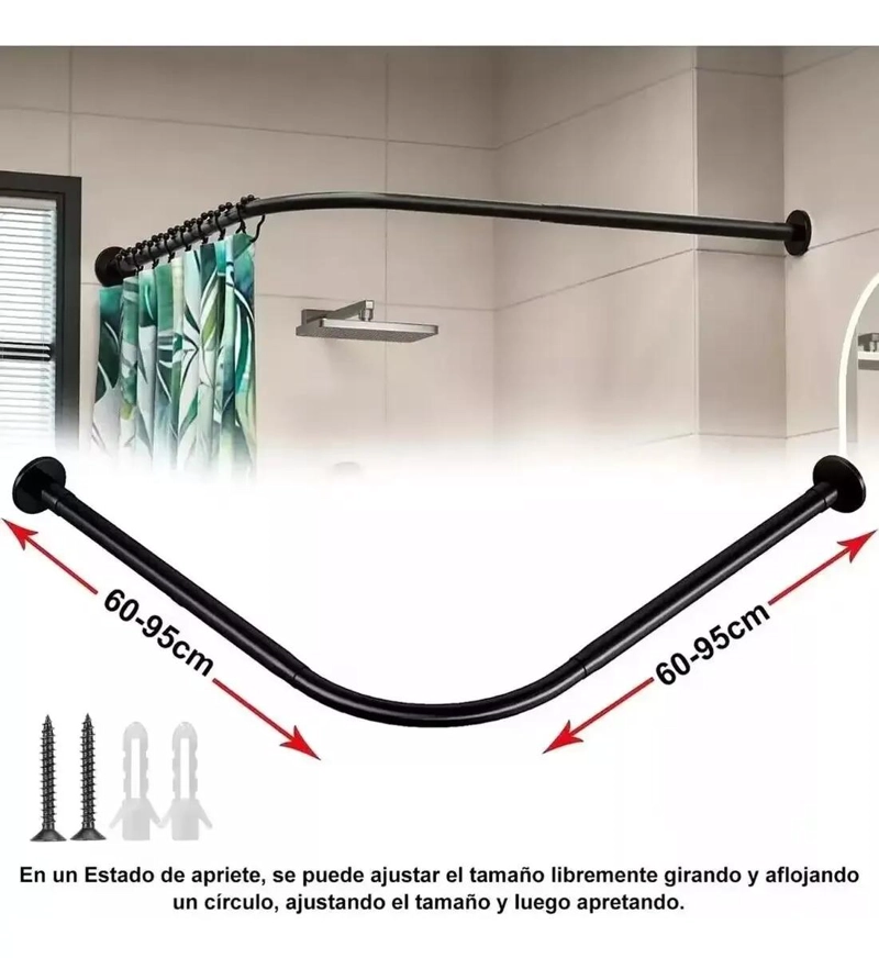 BARRA EXTENSIBLE PARA CORTINA DE DUCHA EN U 60-95 CM - 2