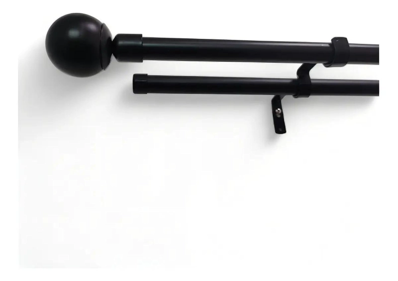 BARRA DE CORTINA DOBLE AJUSTABLE NEGRA CON TERMINALES DECORATIVOS - 3