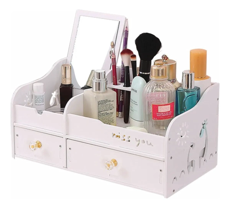 ORGANIZADOR DE MAQUILLAJE CON ESPEJO Y COMPARTIMENTOS - 1