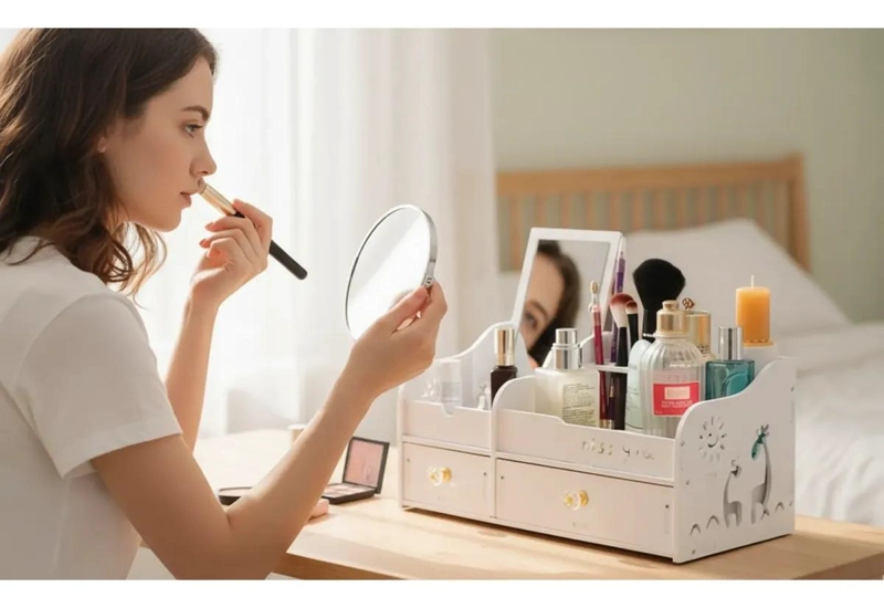 ORGANIZADOR DE MAQUILLAJE CON ESPEJO Y COMPARTIMENTOS - 3