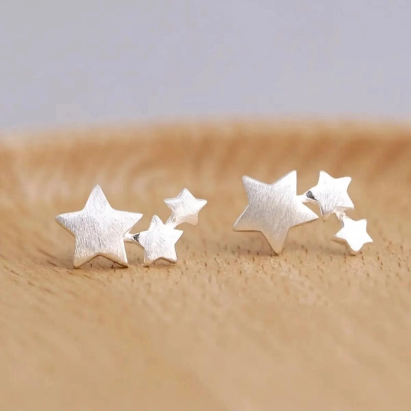 AROS ELEGANTES TRIPLE ESTRELLA BAÑADOS EN PLATA - 2