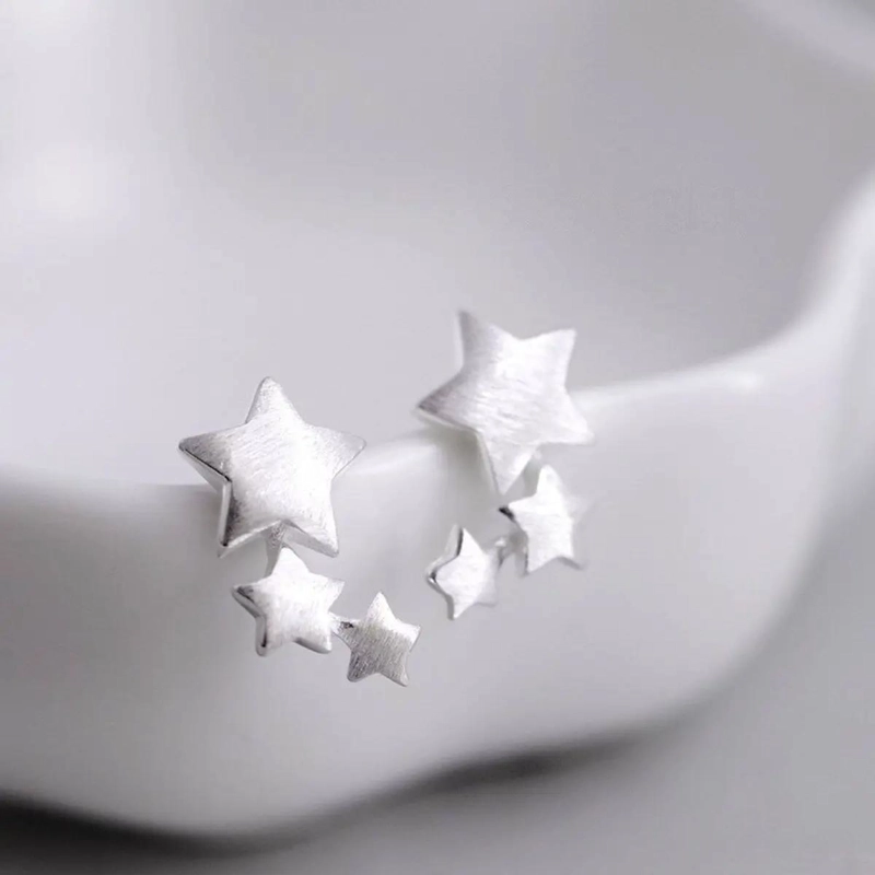 AROS ELEGANTES TRIPLE ESTRELLA BAÑADOS EN PLATA - 4