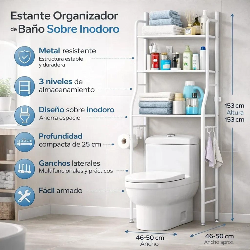 ESTANTE ORGANIZADOR DE BAÑO DE TRES NIVELES PARA INODORO - 7