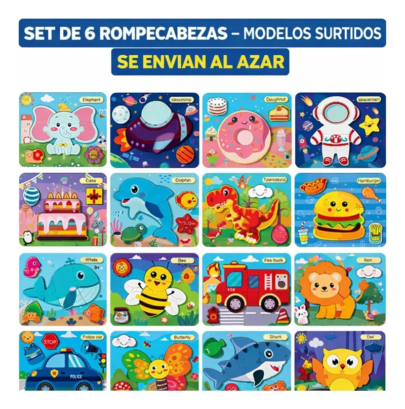 KIT DE 6 PUZZLES DE MADERA PARA DESARROLLAR HABILIDADES - 2