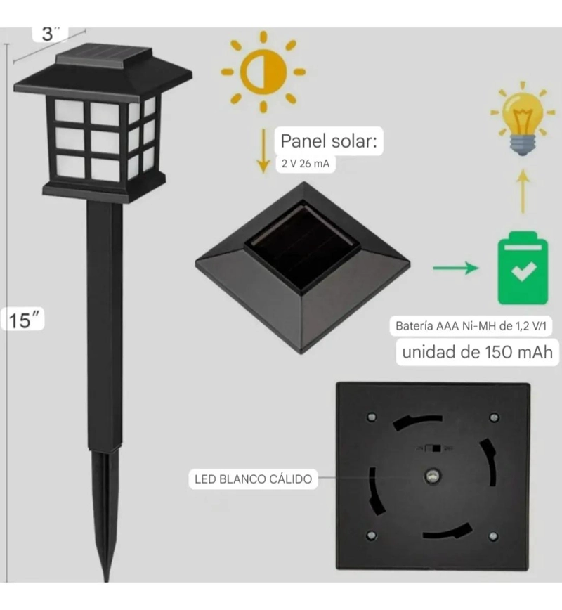 PACK DE 6 FAROLES LED SOLARES PARA JARDIN Y PATIO - 5
