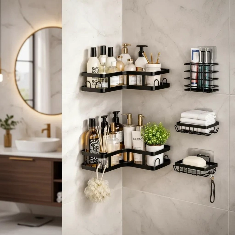 SET DE ESTANTES METALICOS PARA BAÑO CON 5 REPISAS - 2