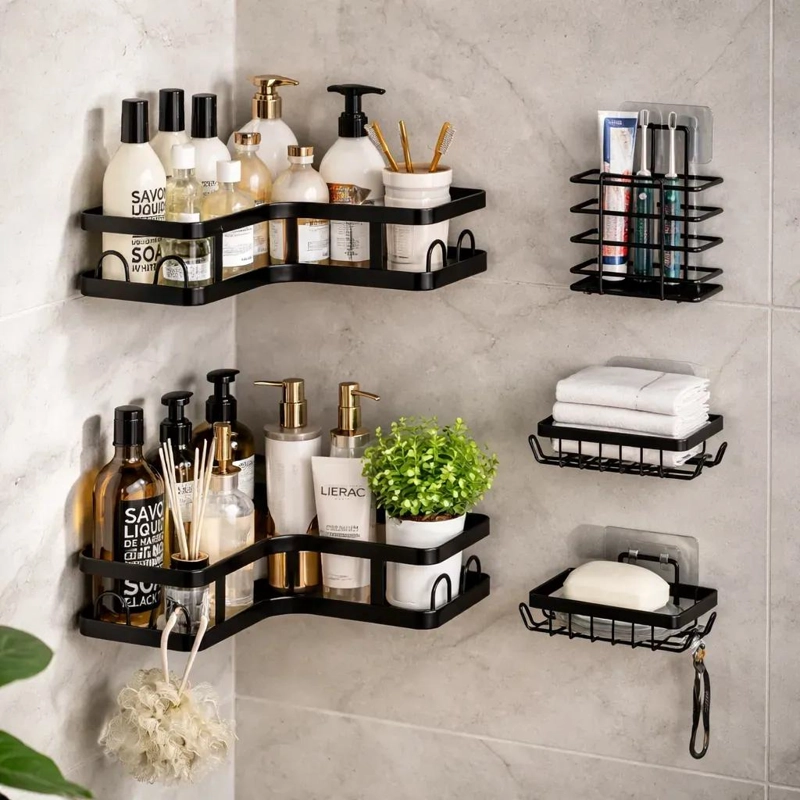 SET DE ESTANTES METALICOS PARA BAÑO CON 5 REPISAS - 3