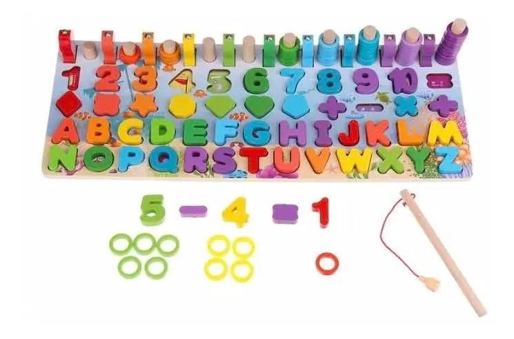 JUGUETE DE MADERA PARA NIÑOS CON PUZZLE DE PESCA Y LETRAS - 2