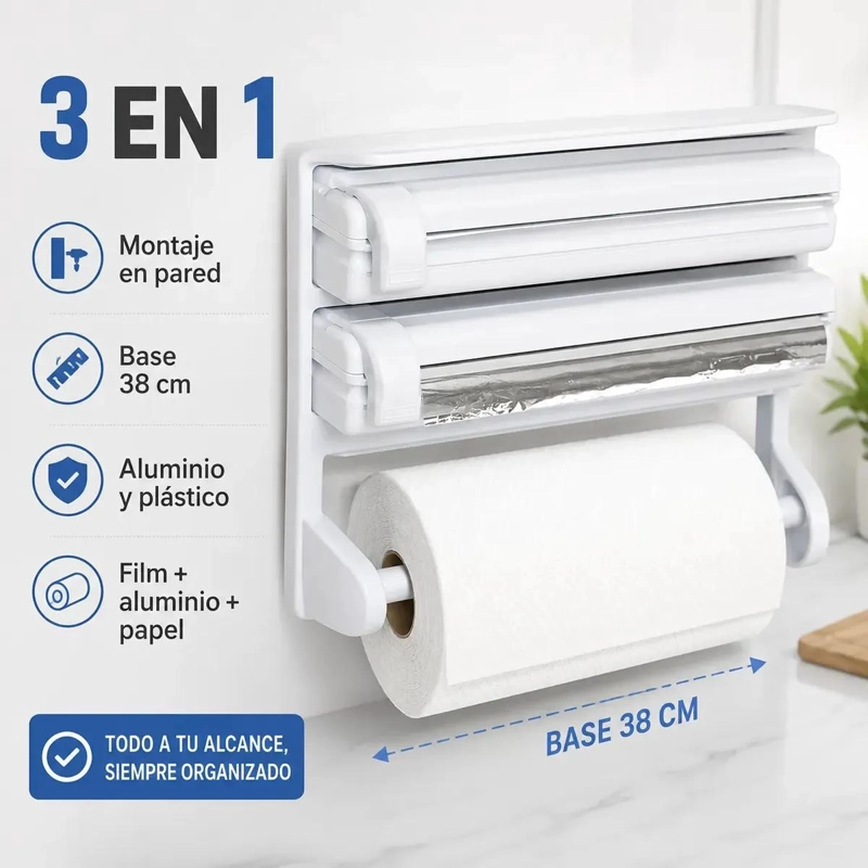 DISPENSADOR DE COCINA 3 EN 1 PARA PAPEL FILM Y ALUMINIO - 2