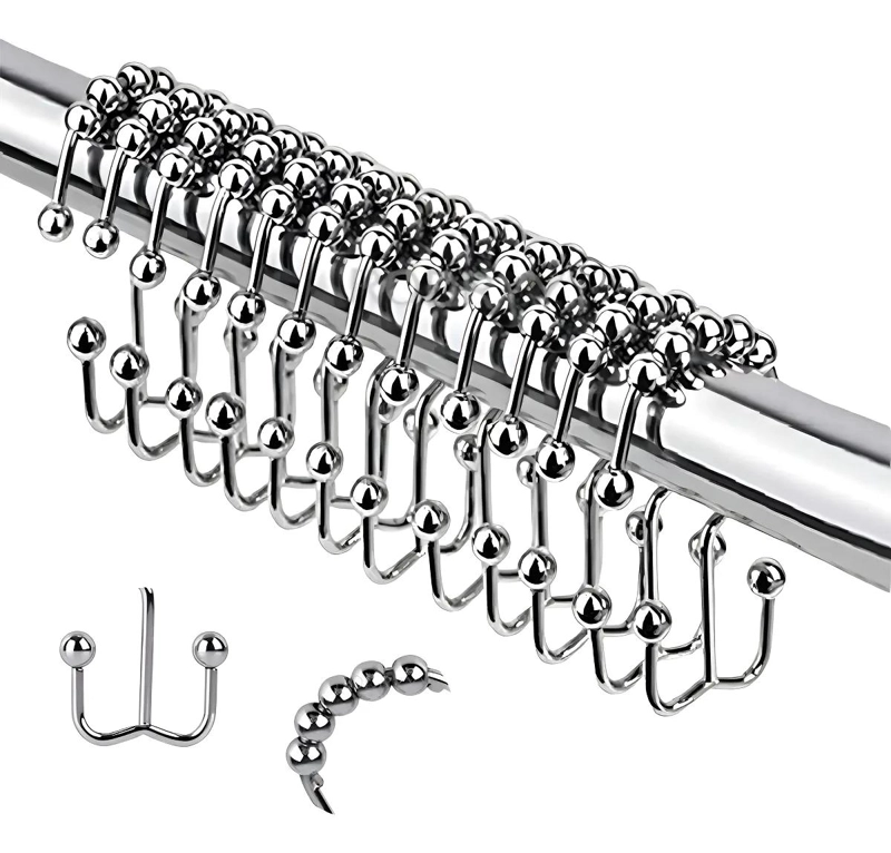12 GANCHOS METALICOS DESLIZANTES PARA CORTINAS DE BAÑO - 1